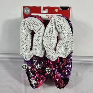 Christmas Elf Flip Sequins Purple/Fucshia Bell Slippers Kid Size XL 4/5
